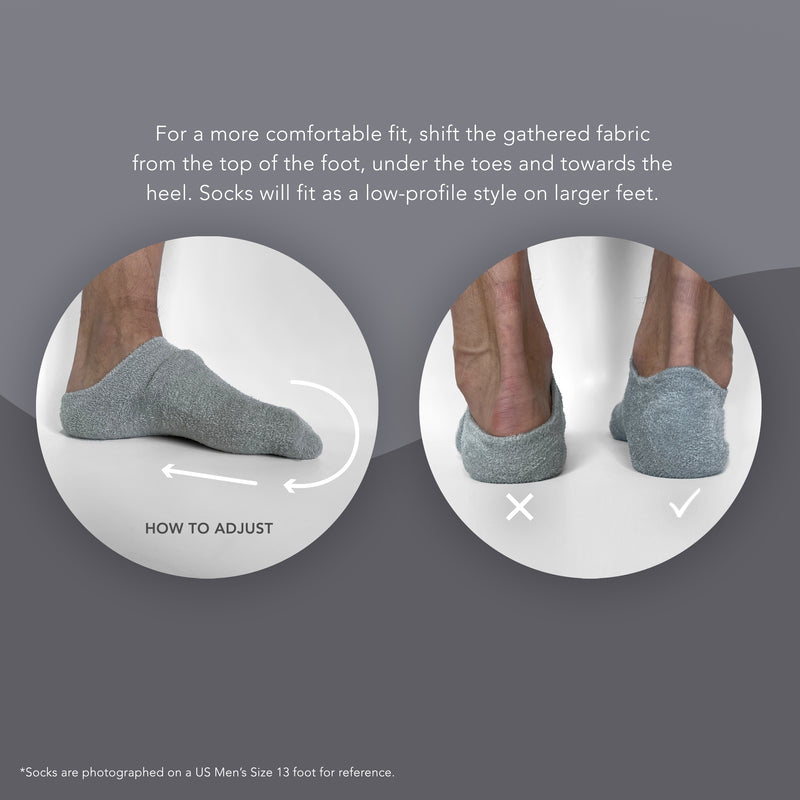 How to adjust socks to fit properly. Photographed on US Men's Size 13 foot.